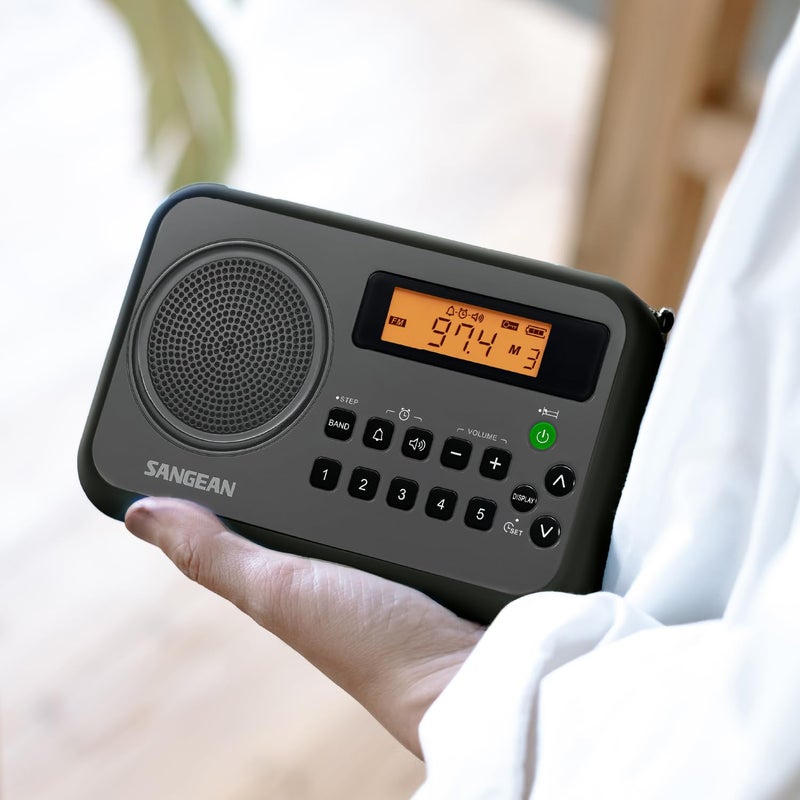SANGEAN راديو رقمي محمول Sangean PR-D18BK AM/FM مع واقي (رمادي/أسود) - Image 5
